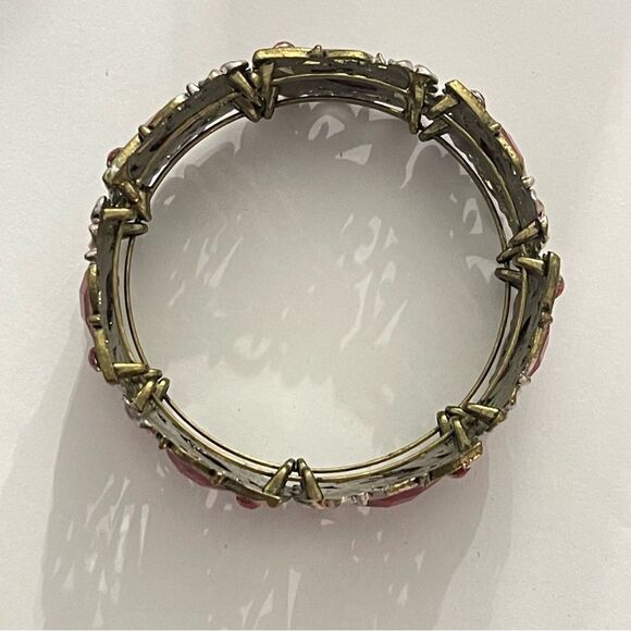 Vintage Victorian Enamel Red Crystal Floral Metal Cuff Bracelet - Picture 4 of 7